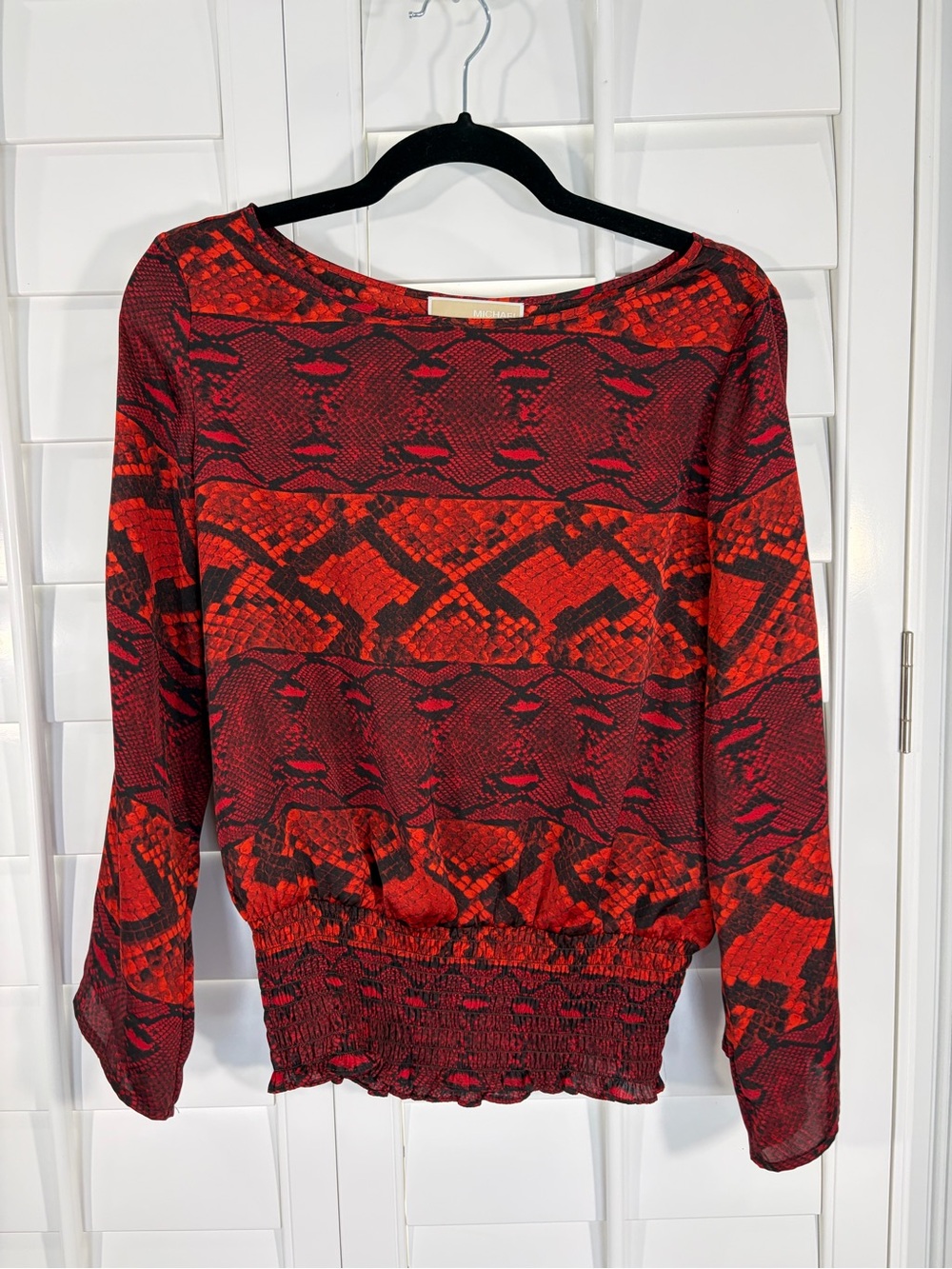 MK Snake-Print Roll-up Sleeve Red & Black Blouse (S)